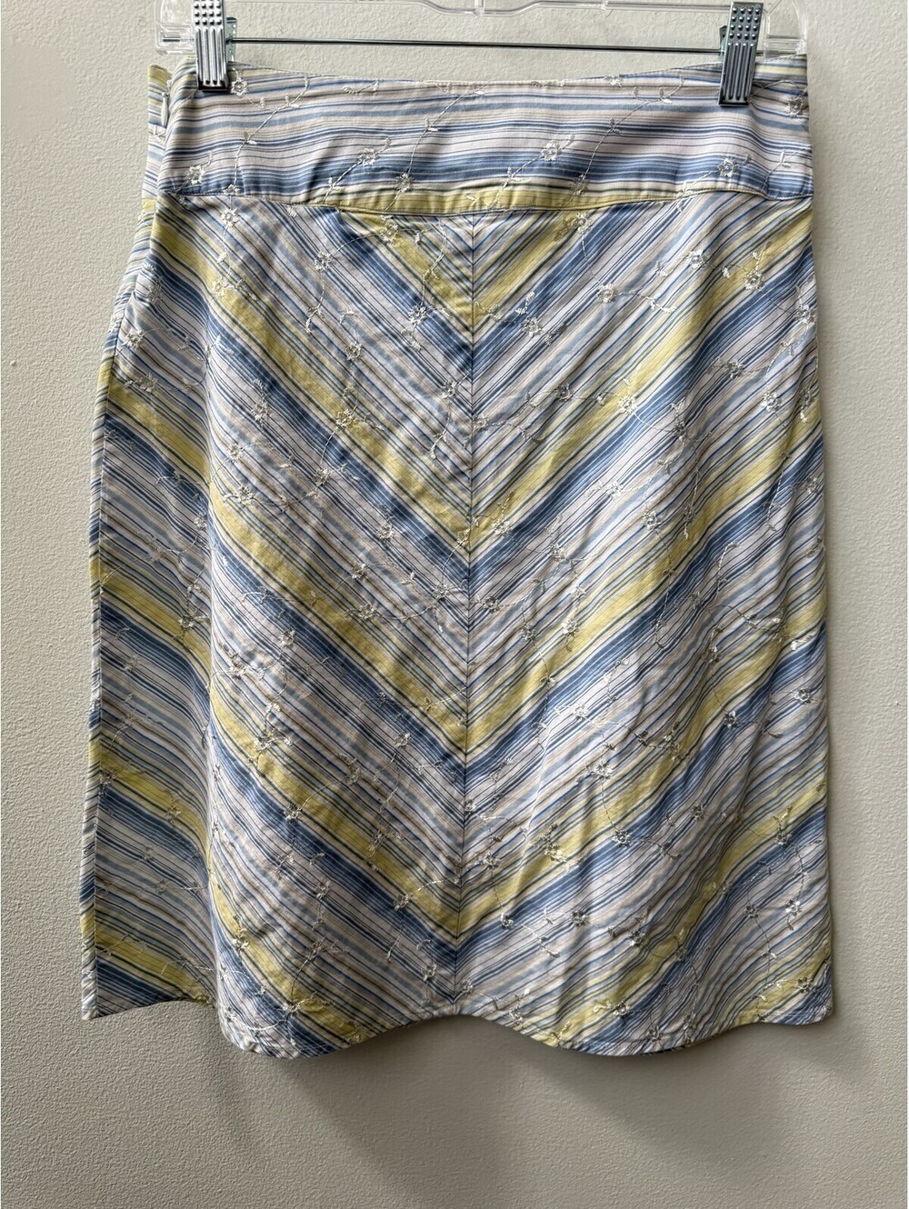 Striped Chevron Floral Embroidered Cotton Skirt Cottagecore Size 30